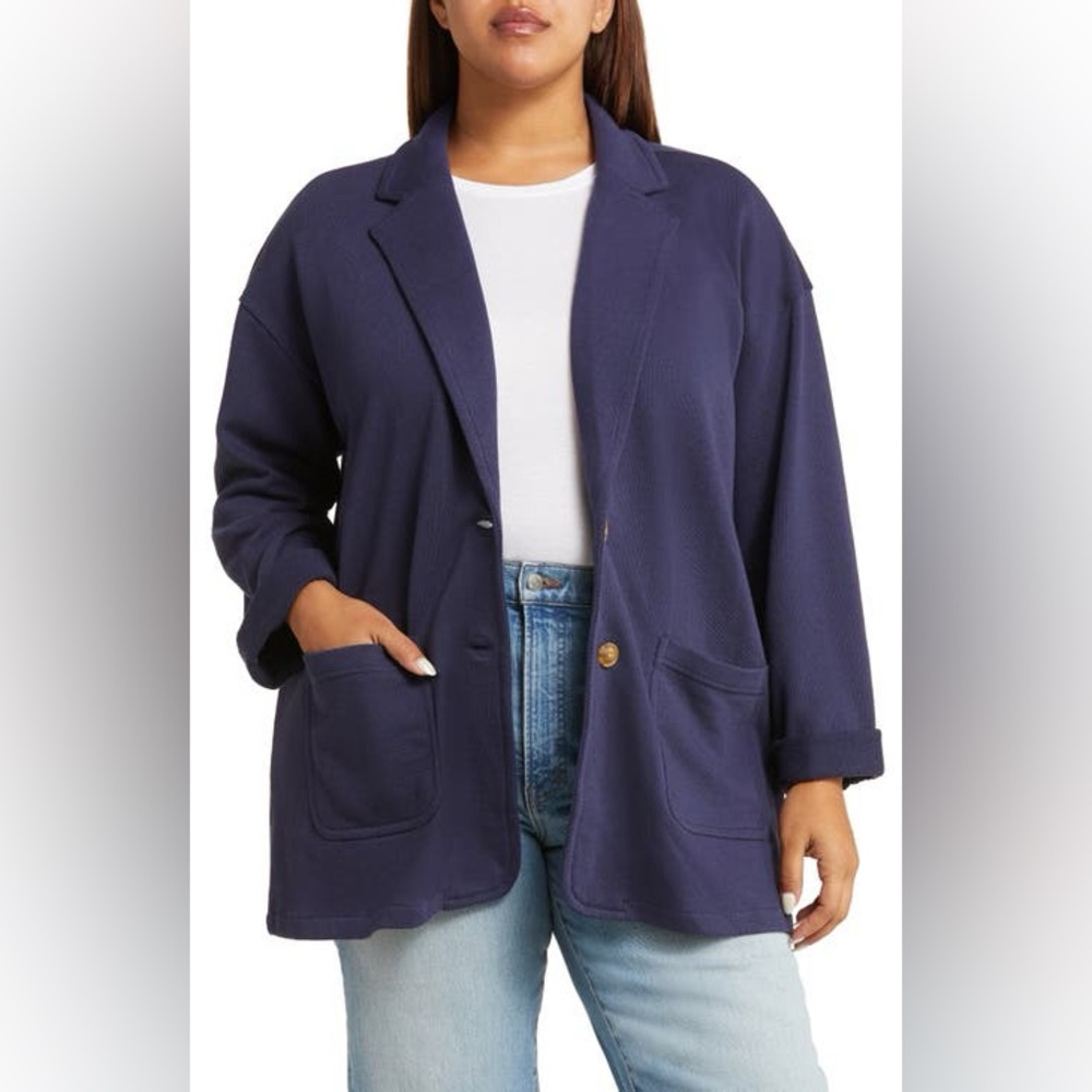 [calson] relaxed french terry blazer in navy peacoat L